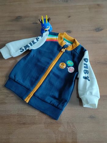 Gilet sweat zippé marine et blanc