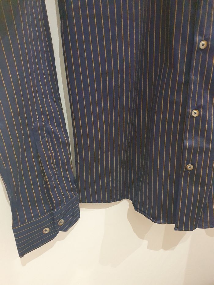 Chemise Varsovie rayée marine/camel Taille L (taille petit) - photo numéro 3