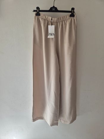 Pantalon à jambes larges et élastique à la taille beige femme S - Zara neuf étiqueté