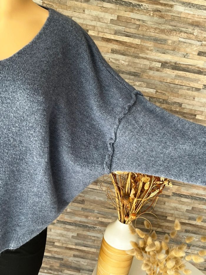 Pull bleu gris avec laine et coutures apparentes - photo numéro 3