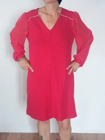 Robe rouge T42 manche en tule