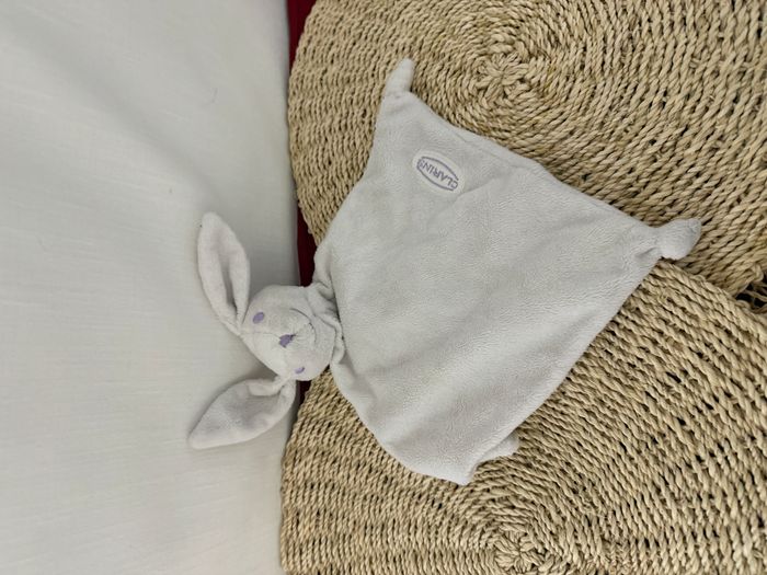 Lapin CLARINS doudou plat blanc et violet - photo numéro 3