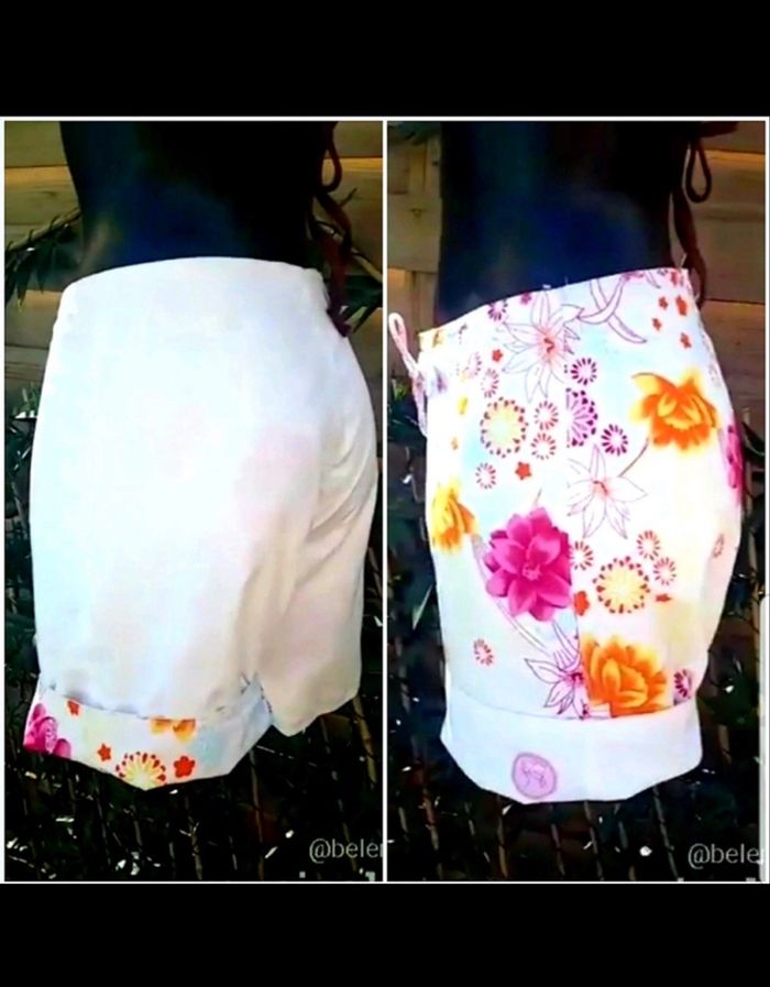 Bermuda de plage short de bain réversible beachwear blanc/floral neuf