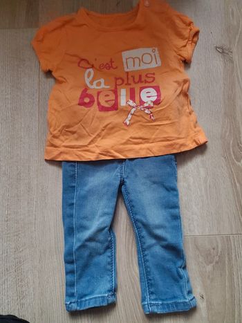 🌴 Ensemble fille 3 mois jean et t-shirt orange