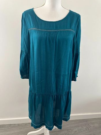 Robe longue bleu canard broderies Etam T38 M