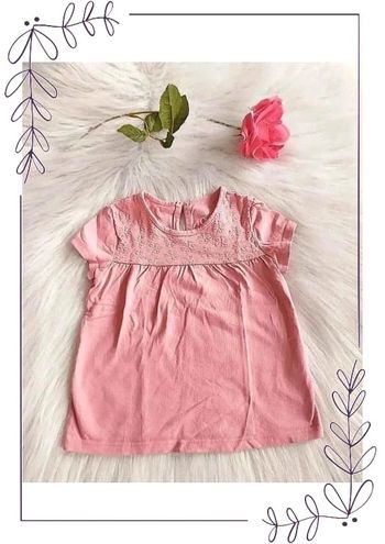 Tee-shirt coton manches courtes avec broderies coloris vieux rose