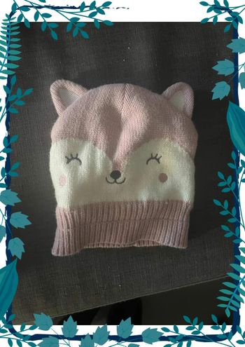 Bonnet renard rose et blanc 18/24 mois