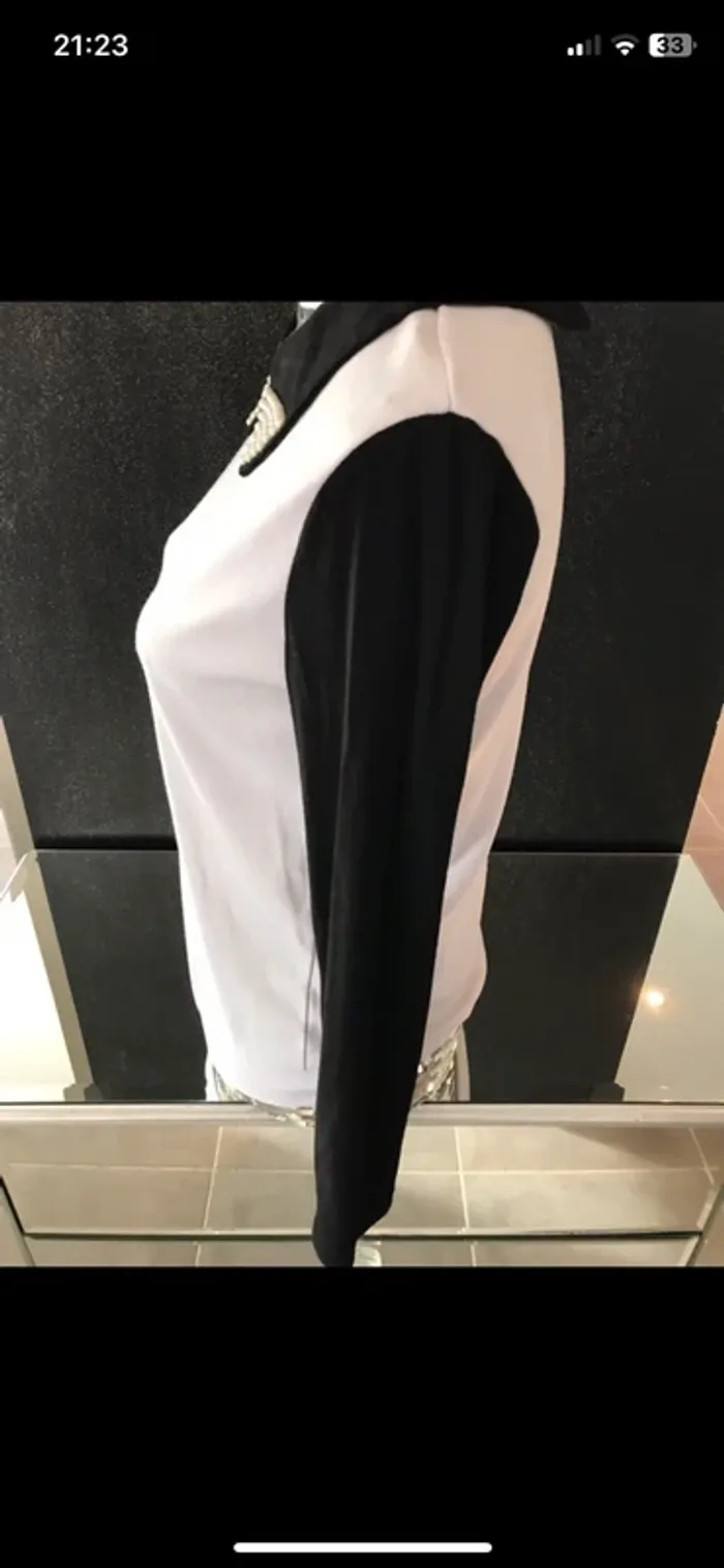 T-shirt manches longues avec col Claudine perlé taille 38 - photo numéro 3