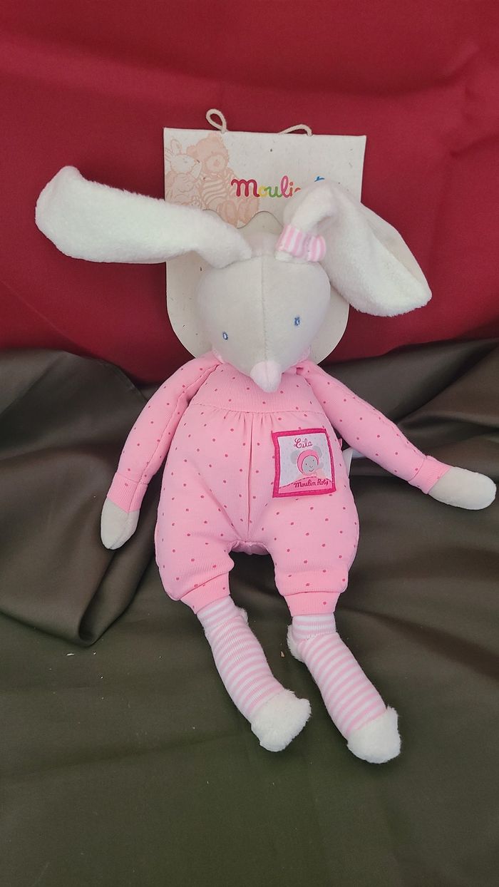 Moulin roty doudou lapin collection lila rose blanc gris - photo numéro 3