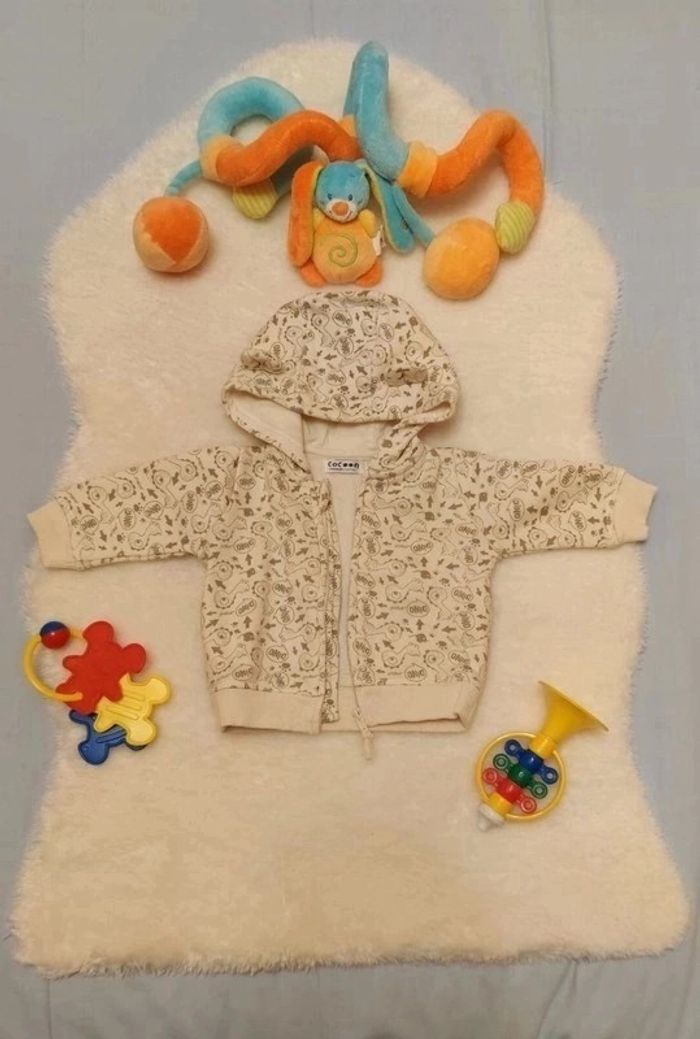 Gilet molletonné à zip et capuche "Dinosaures" T. 1-3 mois La Redoute Création - Cocoon - photo numéro 2