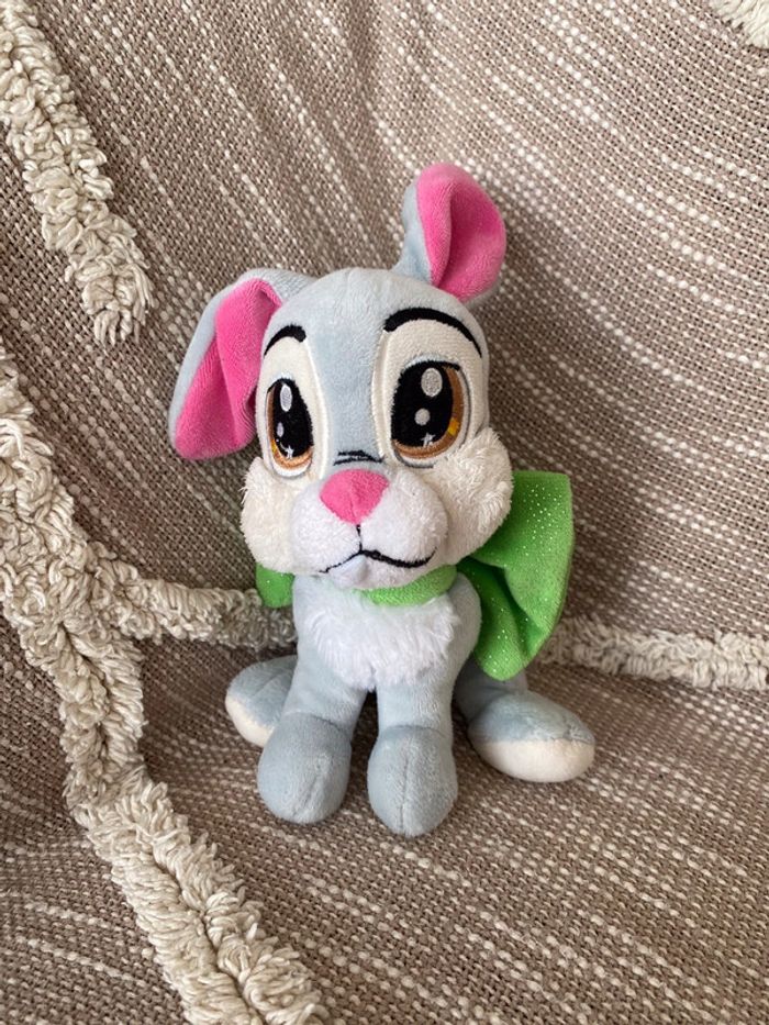 Peluche doudou 23cm Disney bambi panpan lapin gris noeud vert très bon état
