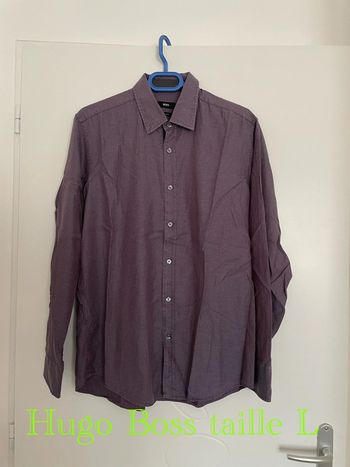 Chemise à manches longues bordeaux à carreaux noir et bleu Hugo Boss taille L