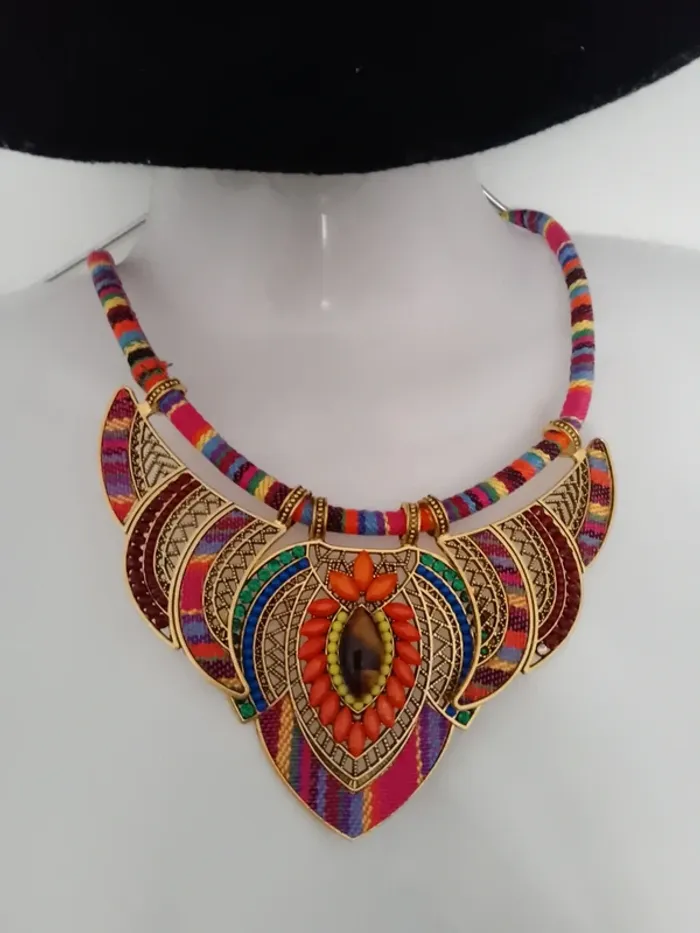 Collier plastron pierre naturelle oeil de tigre - photo numéro 3
