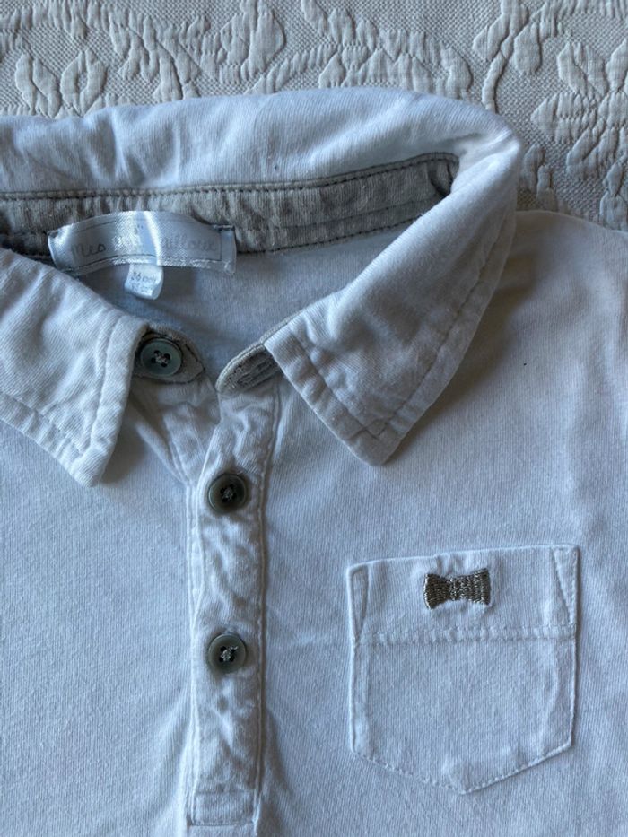 Polo blanc bordé gris 3 ans Mes Petits Cailloux - photo numéro 3