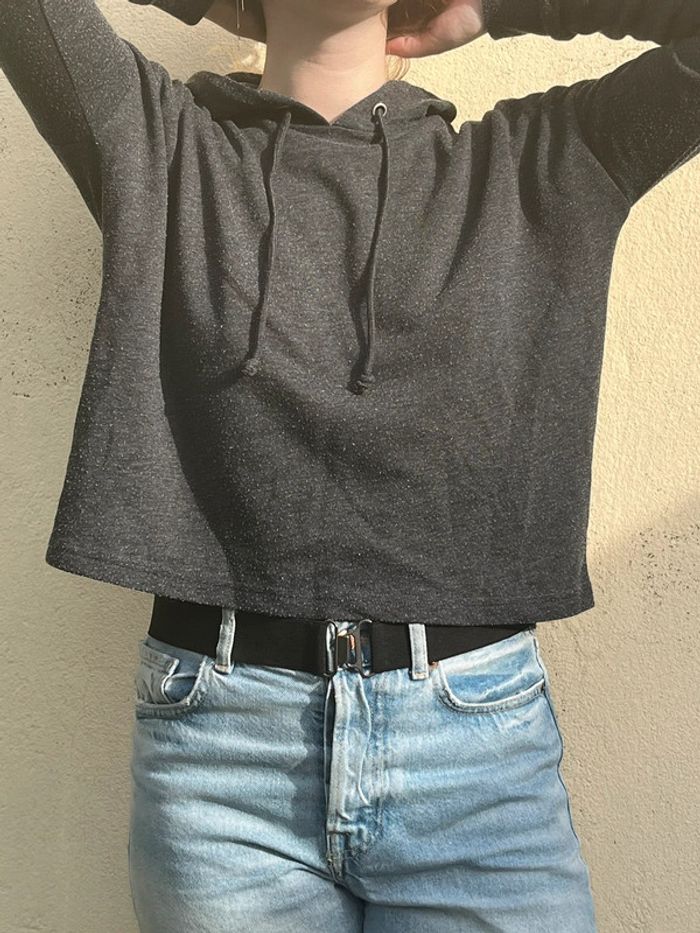 Sweat à capuche ample gris foncé