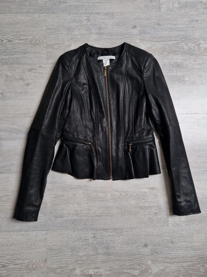 Superbe veste noire vintage en cuir de chèvre mademoiselle R La redoute taille 34