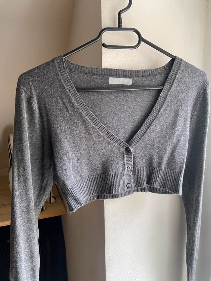 Pull manches longues crop top gris - photo numéro 5