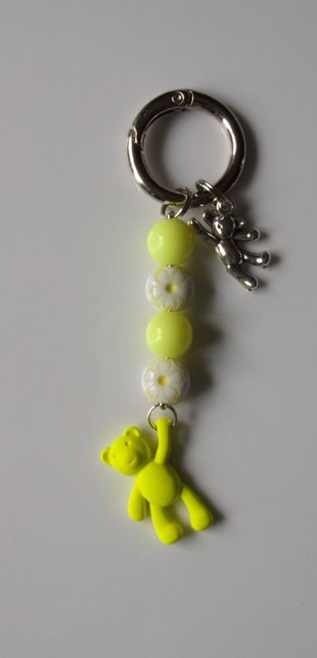 Déco de sac à main argenté ourson métal jaune fluo