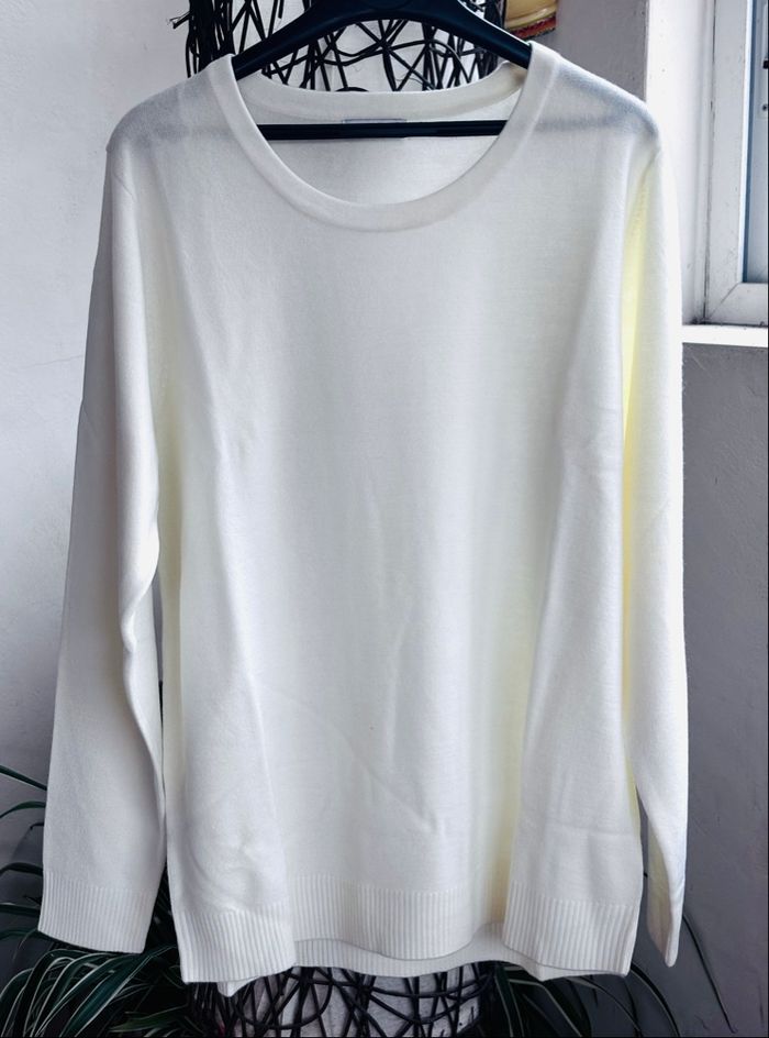 Pull fin col rond T42-44, M, crème Damart femme