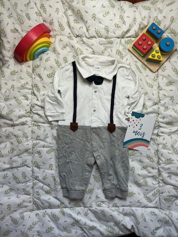 combinaison sans pieds blanc et gris 0/3 mois