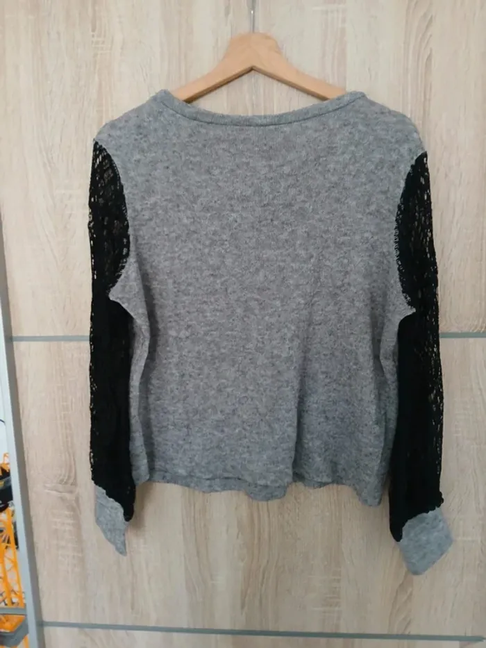 Pull gris manches dentelles shein S - photo numéro 4