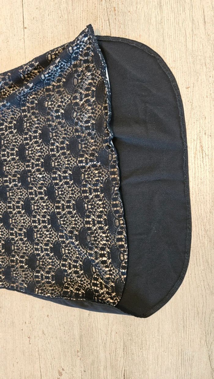 Blouse noire avec dentelle et couche beige, manches courtes, Trend One, 42 - photo numéro 4