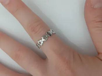 Bague fleur argentée tendance en acier inoxydable