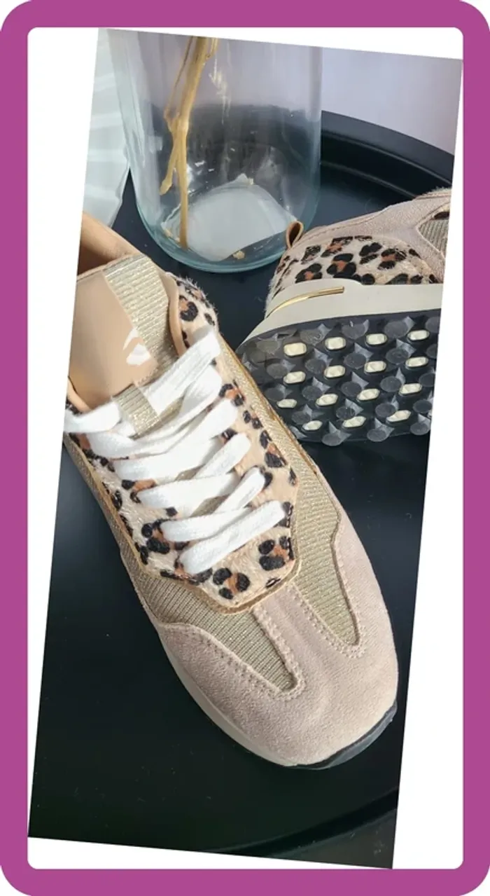 Basket à imprimé léopard beige, taille 38, neuves - photo numéro 7