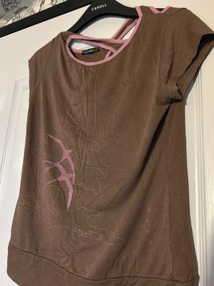 T shirt  marron oiseaux - photo numéro 2
