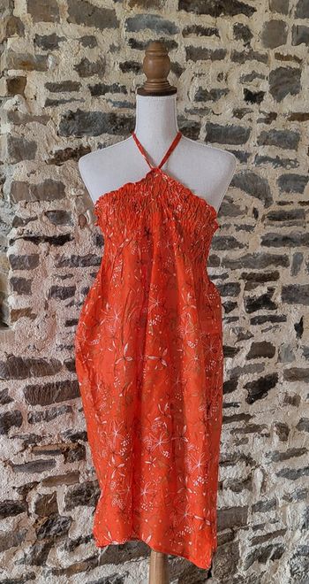 Robe de plage orange avec lien à nouer au cou Taille L XL ou 40/42