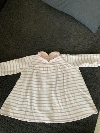Robe petit bateau rose à rayures grises, 6 mois comme neuve