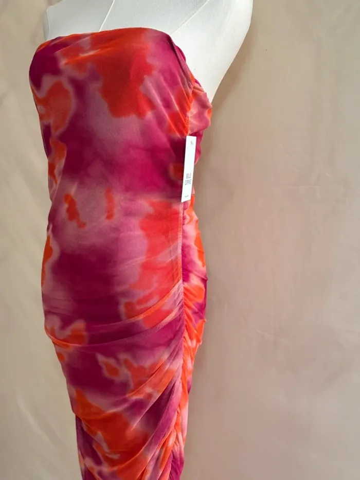Robe bustier moulante tie and dye rose fuchsia orange – effet drapé - photo numéro 5