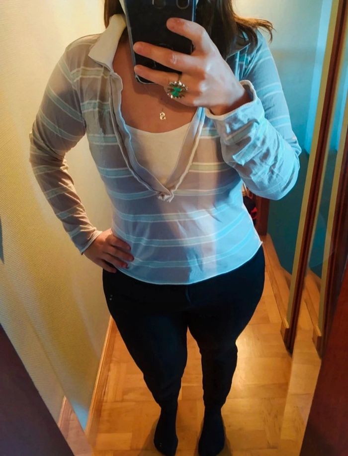 Polo à manches longues façon rugby taille L gris argenté