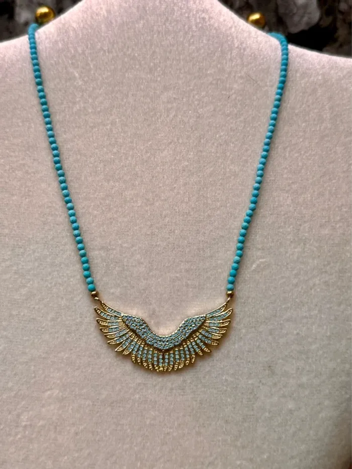 Collier chaîne réglable perles boules turquoises ainés cristaux mâts turquoises habaha Paris - photo numéro 4