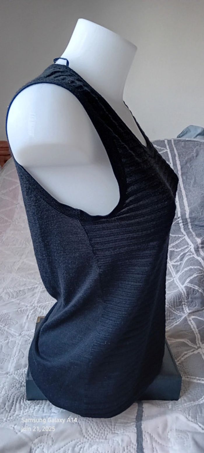 Débardeur long aspect laine avec rayures col rond noir femme M source - photo numéro 6