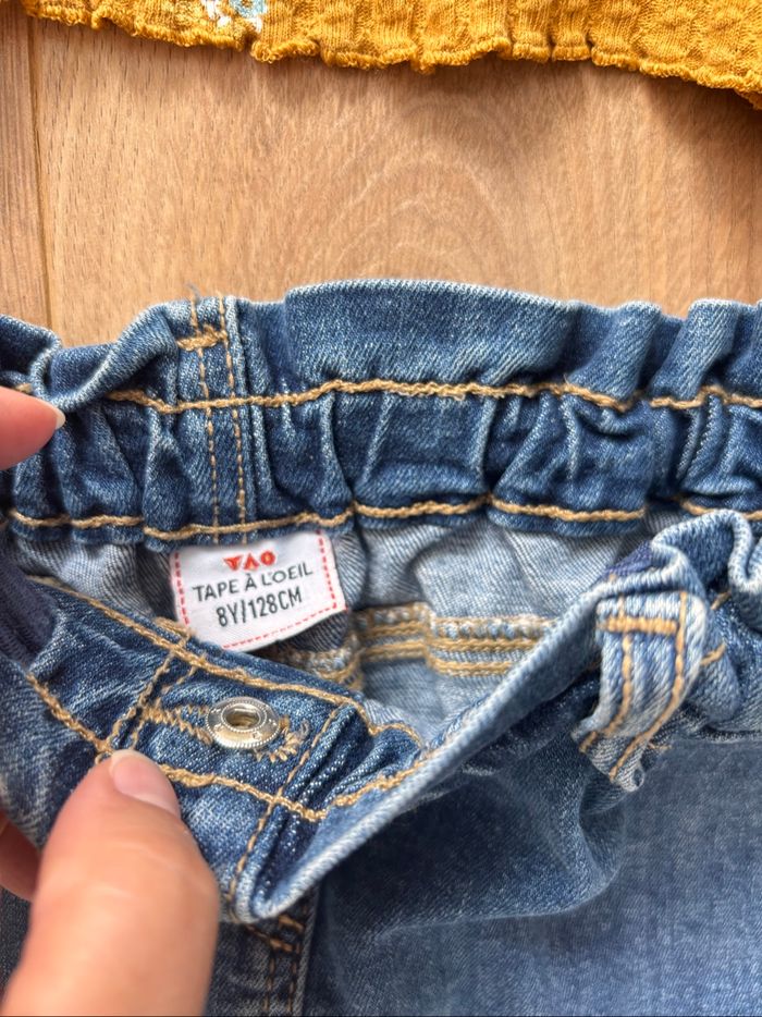 Ensemble débardeur moutarde fleuri et jupe en jean 8 ans - photo numéro 4