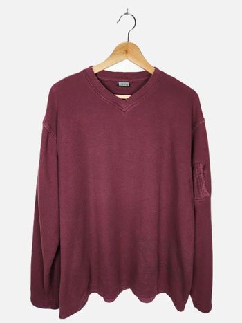 Pull col V DDP, couleur rouge bordeaux, taille XL Vintage