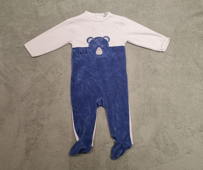 Pyjama velours bleu et blanc Mes petits cailloux 9 mois, très bon état