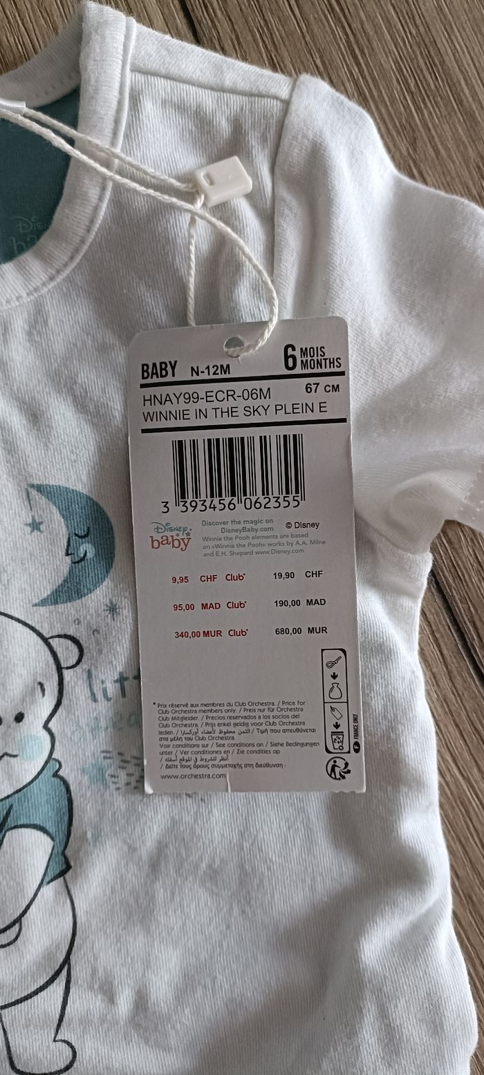 Combiné Tee shirt/body MC Disney baby orchestra Winnie 6 mois - photo numéro 2
