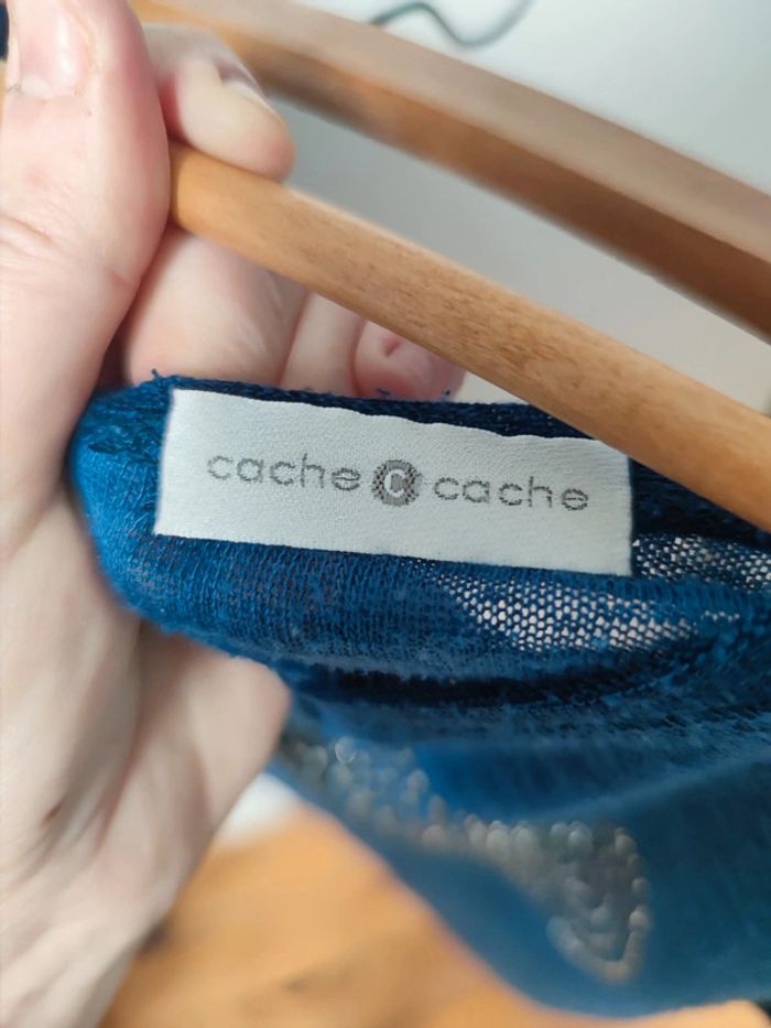 T shirt manches longues cache cache T2 bleu foncé motif coeur - photo numéro 3