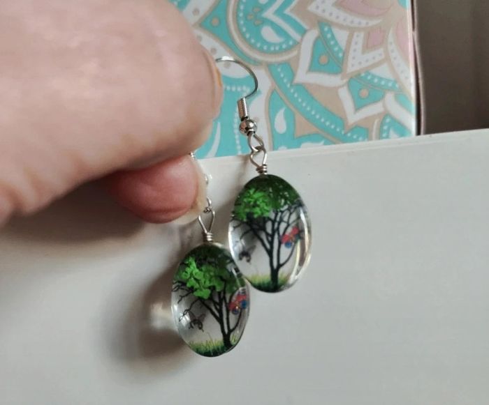 Boucles d'oreilles transparentes arbre nature - photo numéro 3