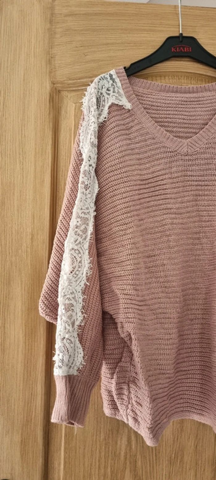 Pull rose pale à dentelle - Shein - photo numéro 2