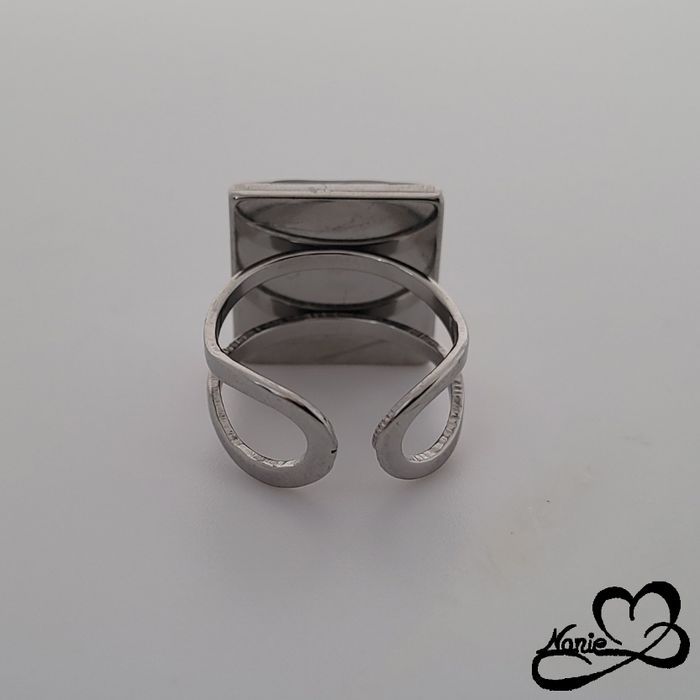 Bague ajustable carrée argentée et bleue à fleurs - photo numéro 4