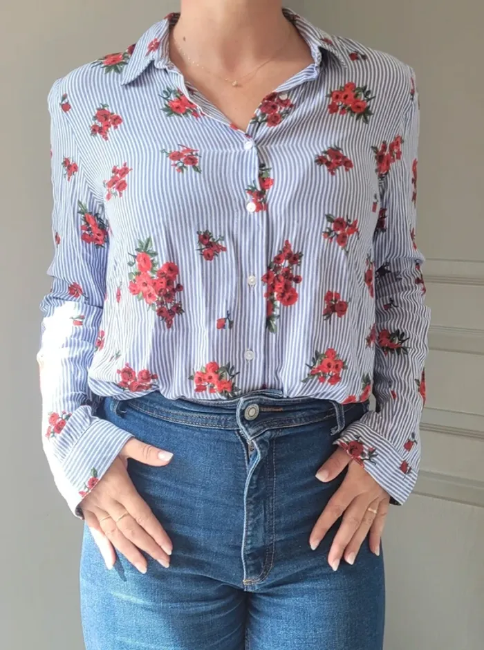 Chemise camaïeu rayée fleurie - photo numéro 2