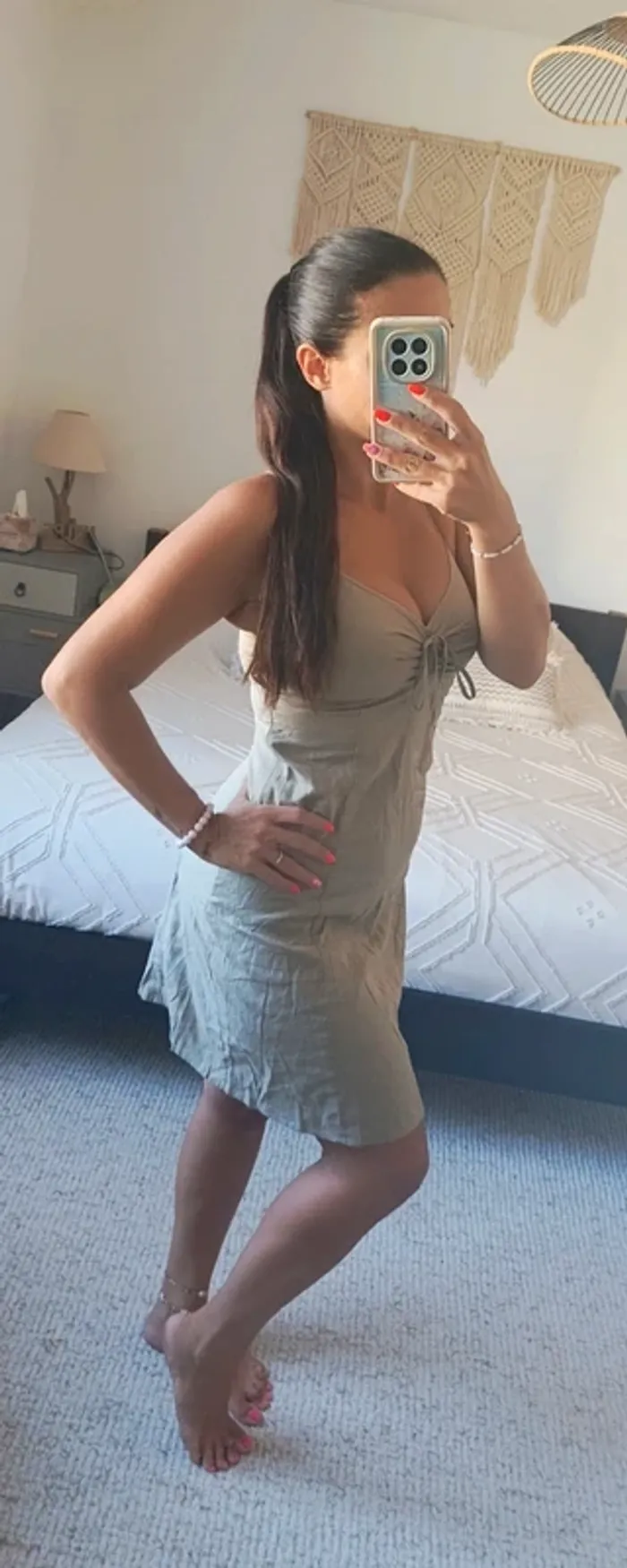 Robe d'été beige Esprit 36 finies bretelles réglables lin et coton