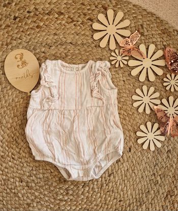Barboteuse à rayures blanche et rose gémo bébé fille 3 mois