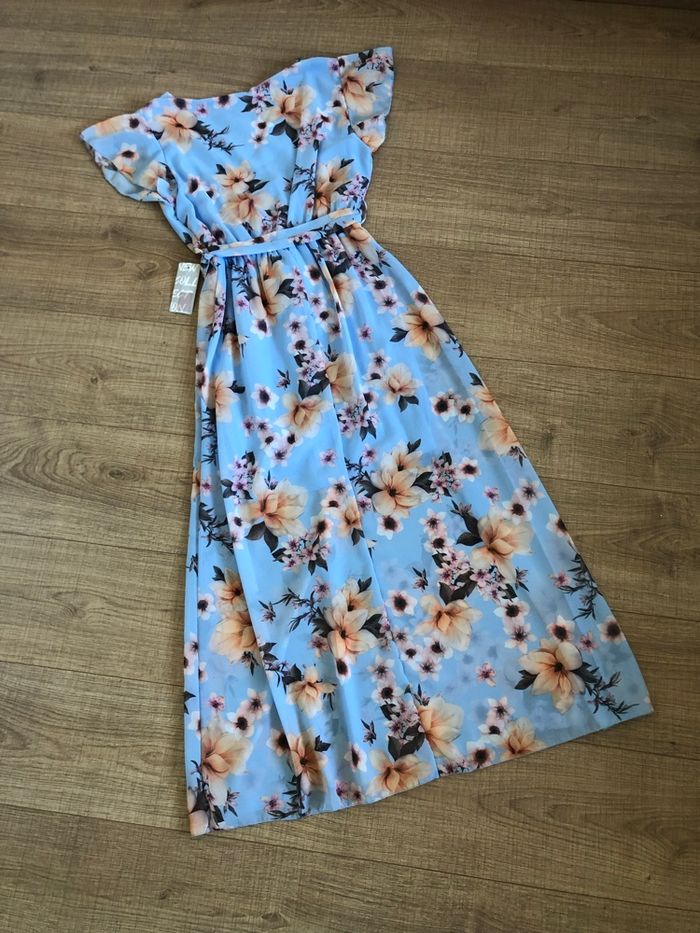 Robe longue bleue claire et fleurie neuve New Collection taille unique - photo numéro 8