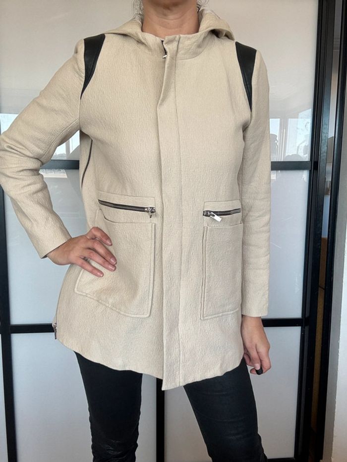 Magnifique manteau à capuche empiècements cuir Maje 40 - photo numéro 5