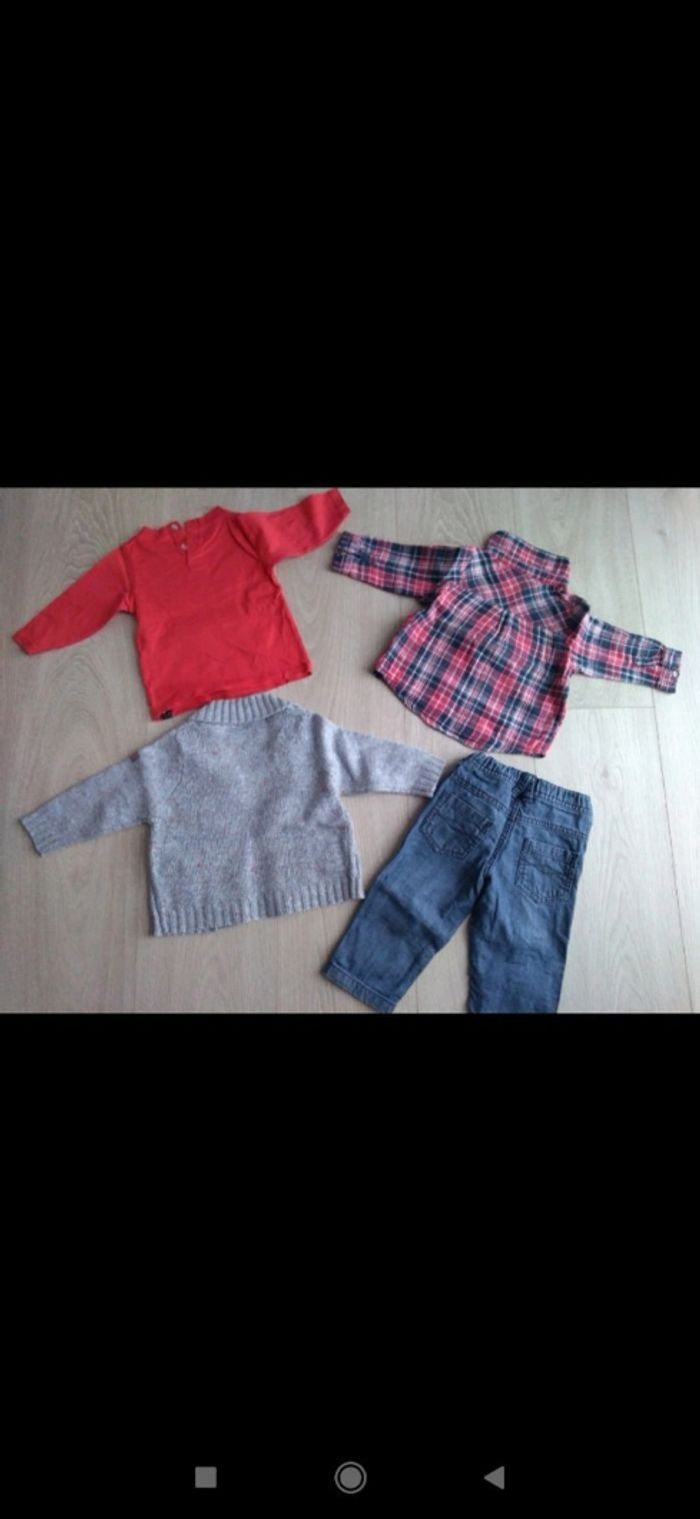 Ensemble 4 pièces gilet jean chemise tee shirt TAO 6 mois - photo numéro 3