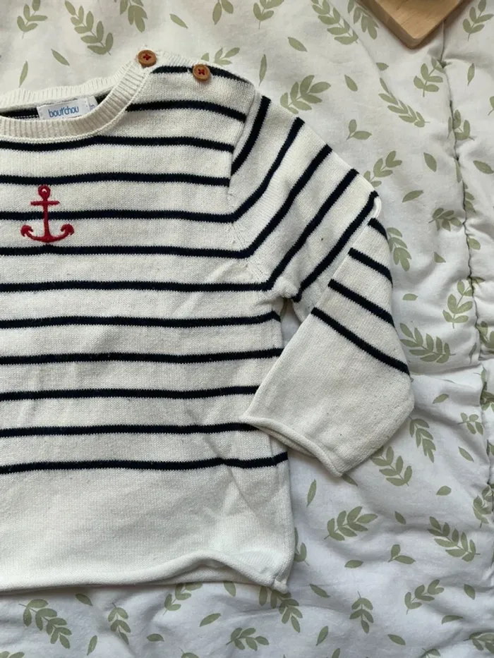 pull léger blanc rayé marine 12 mois bout'chou - photo numéro 5